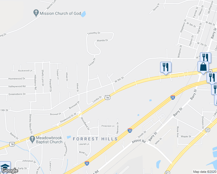 map of restaurants, bars, coffee shops, grocery stores, and more near 603 West 9th Street in Oxford