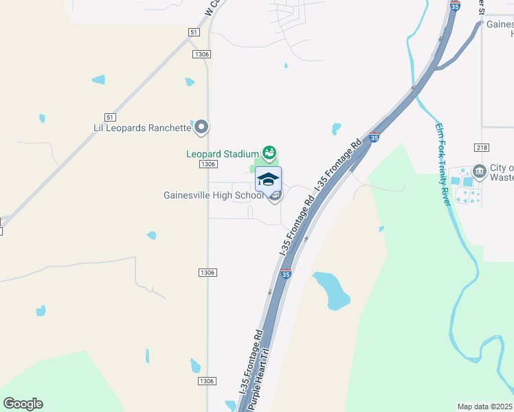 map of restaurants, bars, coffee shops, grocery stores, and more near 2201 Interstate 35 in Gainesville