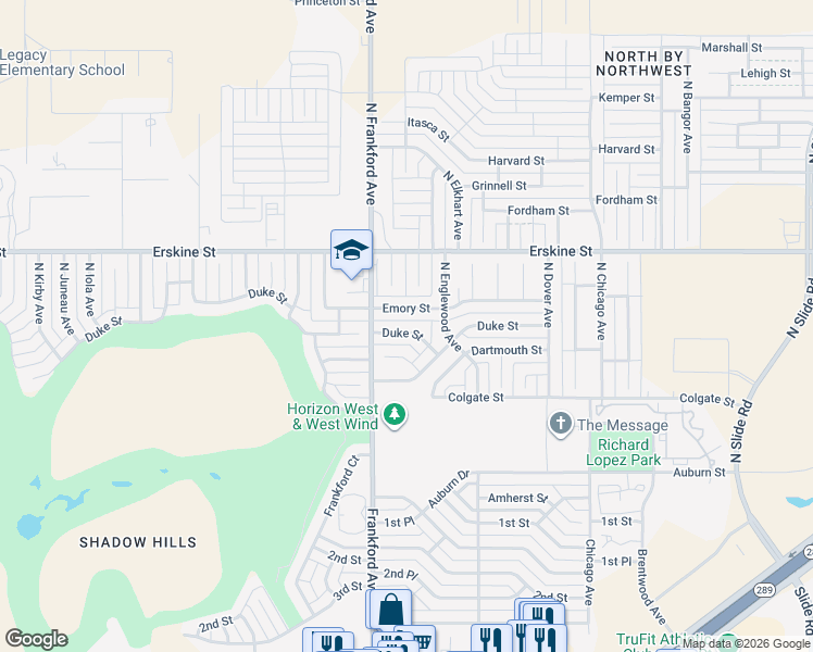 map of restaurants, bars, coffee shops, grocery stores, and more near 5738 Duke St in Lubbock