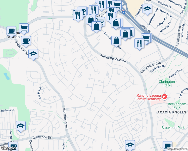 map of restaurants, bars, coffee shops, grocery stores, and more near 2 Calle Aragon in Laguna Woods