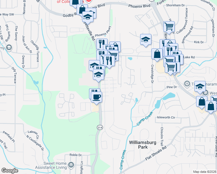 map of restaurants, bars, coffee shops, grocery stores, and more near 1605 Potomac Court in Atlanta