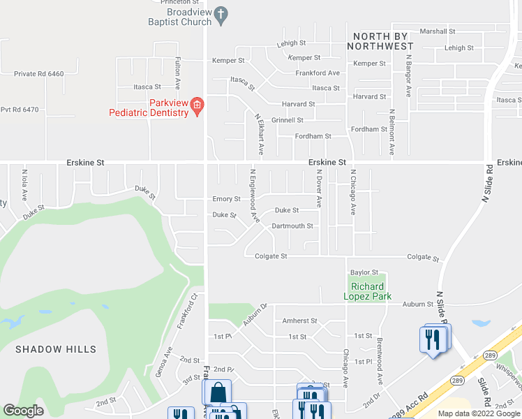 map of restaurants, bars, coffee shops, grocery stores, and more near 5634 Duke Street in Lubbock