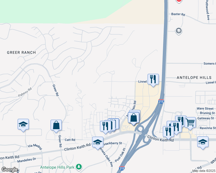 map of restaurants, bars, coffee shops, grocery stores, and more near Linnel Lane in Murrieta