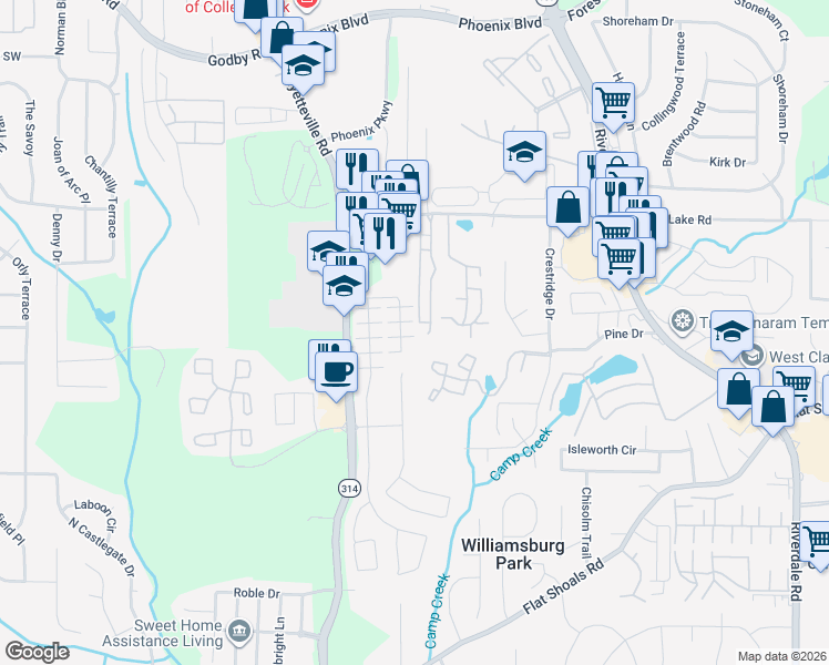 map of restaurants, bars, coffee shops, grocery stores, and more near 6002 Nile Court in Atlanta