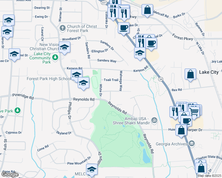map of restaurants, bars, coffee shops, grocery stores, and more near 1244 Trahlyta Terrace in Lake City