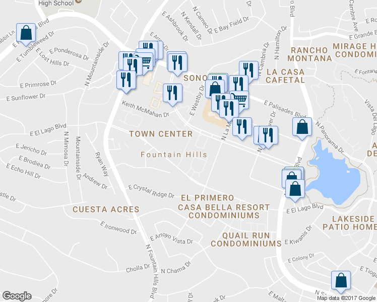map of restaurants, bars, coffee shops, grocery stores, and more near 13041 North northstar Drive in Fountain Hills