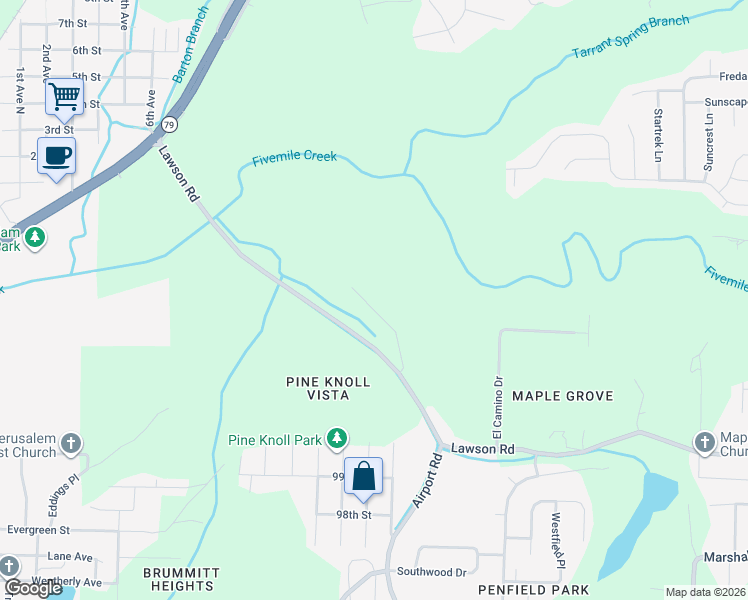 map of restaurants, bars, coffee shops, grocery stores, and more near 1324 Wedgewood Drive in Birmingham