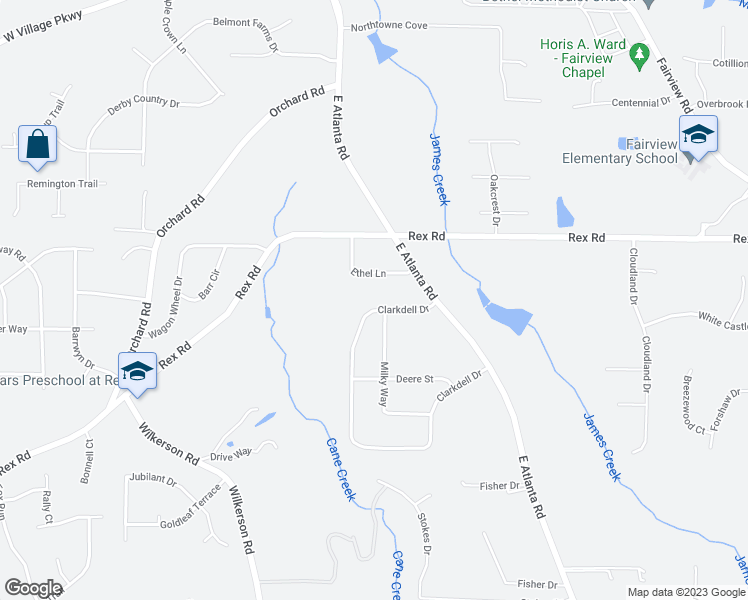 map of restaurants, bars, coffee shops, grocery stores, and more near 212 Clarkdell Drive in Stockbridge