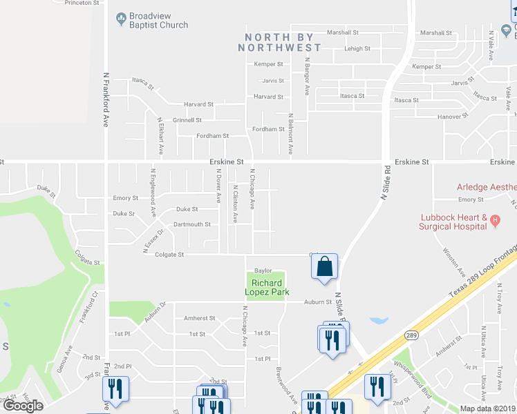 map of restaurants, bars, coffee shops, grocery stores, and more near 507 North Chicago Avenue in Lubbock