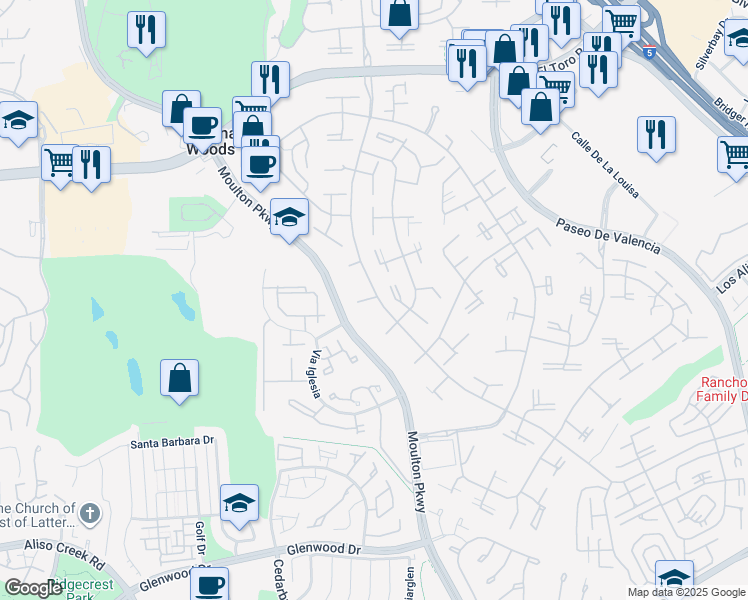 map of restaurants, bars, coffee shops, grocery stores, and more near 354 Avenida Sevilla in Laguna Woods