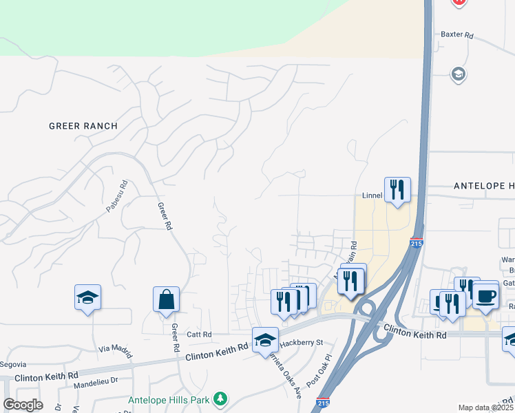 map of restaurants, bars, coffee shops, grocery stores, and more near 27495 Linnel Lane in Murrieta