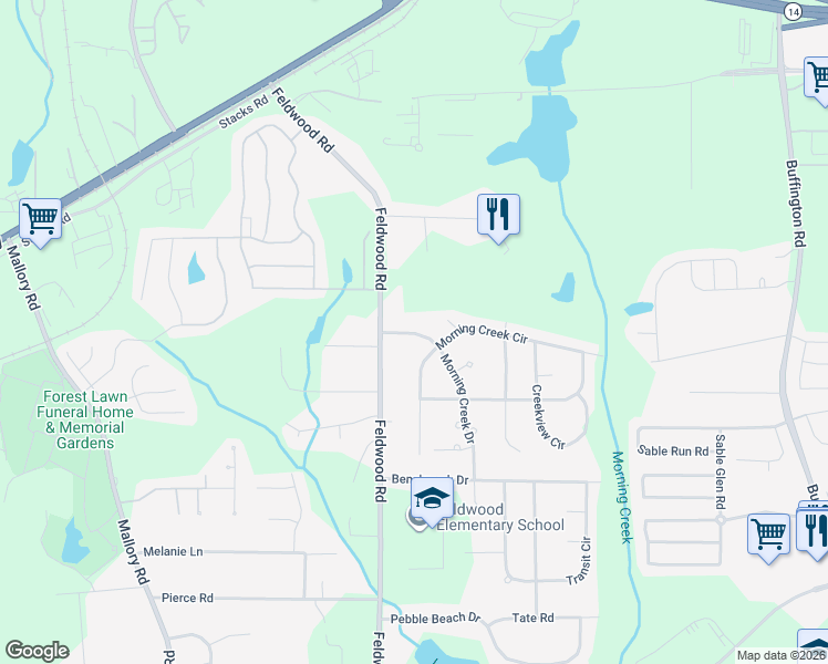 map of restaurants, bars, coffee shops, grocery stores, and more near 3875 Morning Creek Drive in Atlanta