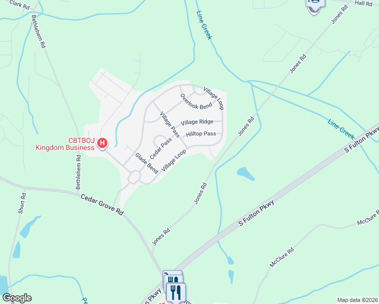 map of restaurants, bars, coffee shops, grocery stores, and more near 5743 Village Loop in Fairburn