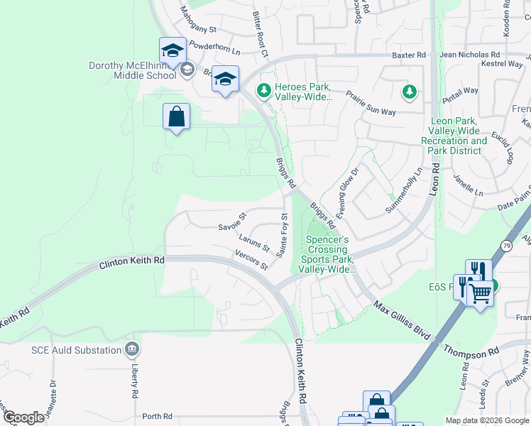 map of restaurants, bars, coffee shops, grocery stores, and more near 30413 Savoie Street in Murrieta