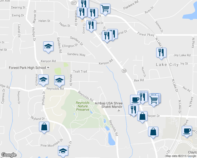 map of restaurants, bars, coffee shops, grocery stores, and more near 1332 Trahlyta Terrace in Lake City