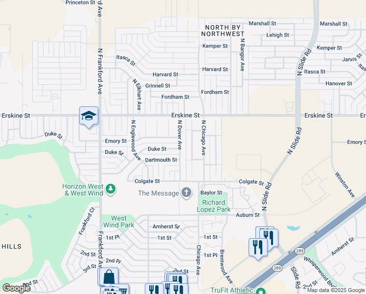 map of restaurants, bars, coffee shops, grocery stores, and more near 512 North Dover Avenue in Lubbock