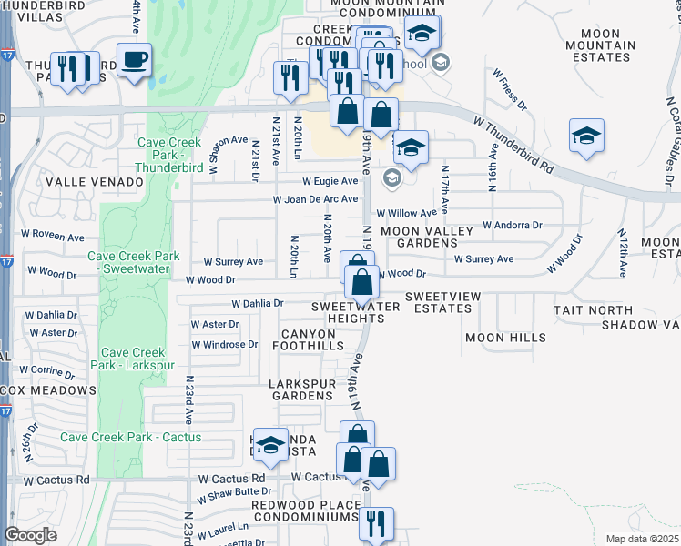map of restaurants, bars, coffee shops, grocery stores, and more near 1926 West Wood Drive in Phoenix