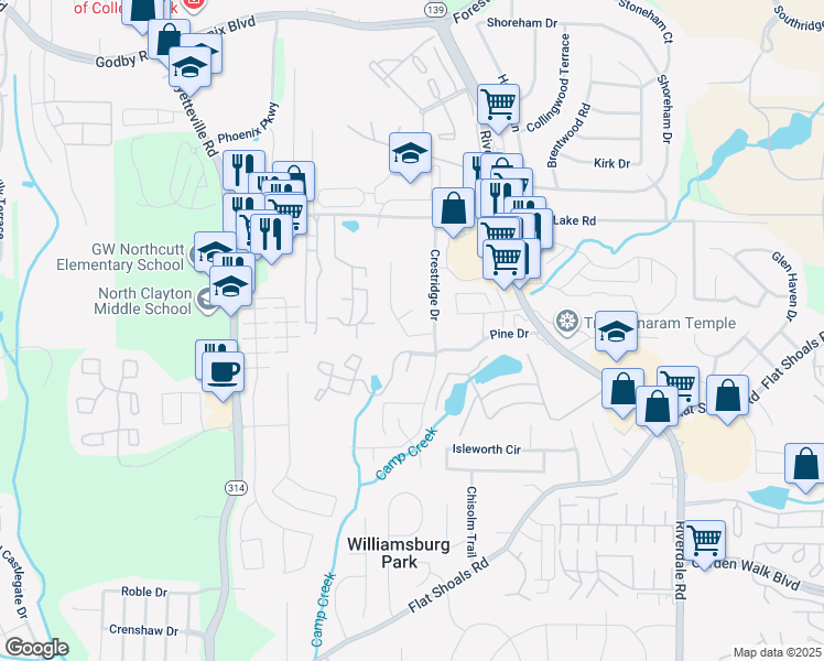 map of restaurants, bars, coffee shops, grocery stores, and more near 5554 Northcut Drive in Atlanta