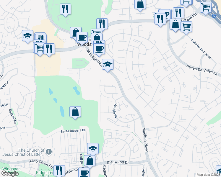 map of restaurants, bars, coffee shops, grocery stores, and more near 23402 Via Jacinto in Aliso Viejo