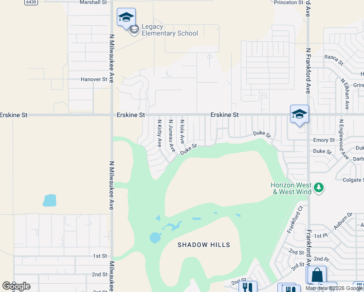 map of restaurants, bars, coffee shops, grocery stores, and more near 6106 Duke Street in Lubbock