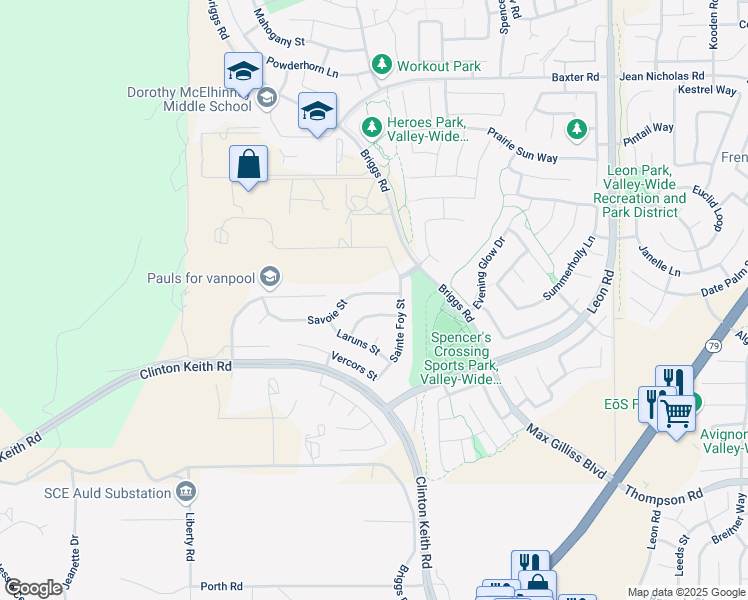 map of restaurants, bars, coffee shops, grocery stores, and more near 30413 Savoie Street in Murrieta