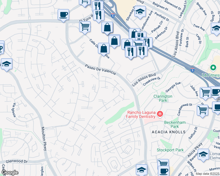 map of restaurants, bars, coffee shops, grocery stores, and more near 211 Avenida Majorca in Laguna Woods