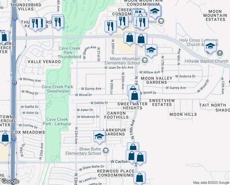 map of restaurants, bars, coffee shops, grocery stores, and more near 2026 West Wood Drive in Phoenix