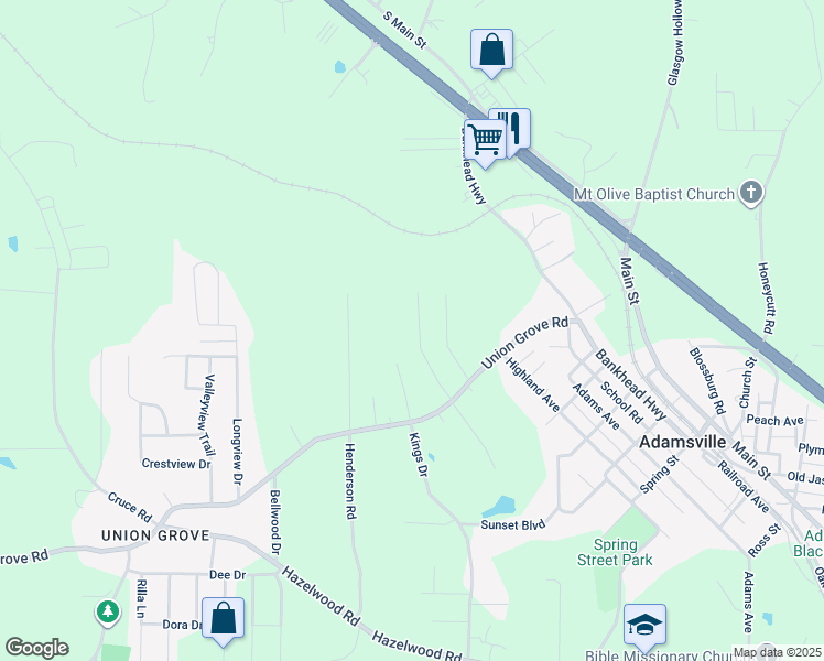 map of restaurants, bars, coffee shops, grocery stores, and more near 5441 Robin Circle in Adamsville