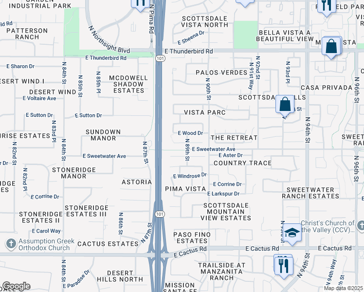 map of restaurants, bars, coffee shops, grocery stores, and more near 8883 East Captain Dreyfus Avenue in Scottsdale