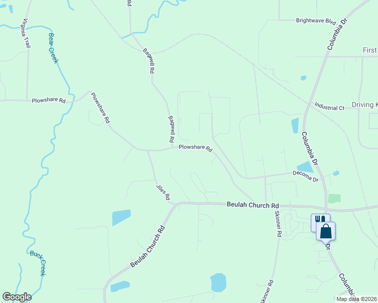 map of restaurants, bars, coffee shops, grocery stores, and more near 268 Plowshare Road in Carrollton