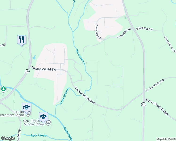 map of restaurants, bars, coffee shops, grocery stores, and more near 3206 Letha Woods Drive Southwest in Conyers