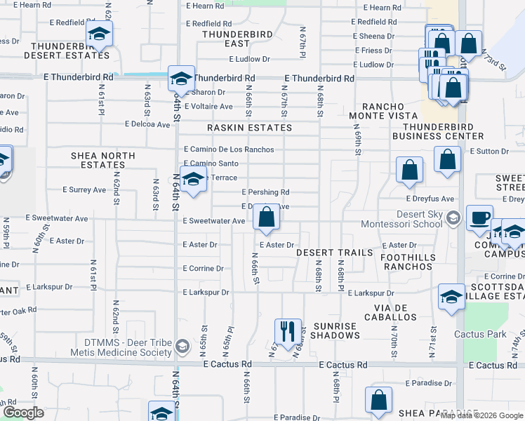 map of restaurants, bars, coffee shops, grocery stores, and more near 6629 East Dreyfus Avenue in Scottsdale
