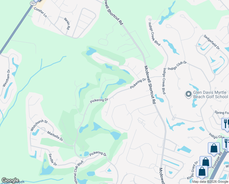 map of restaurants, bars, coffee shops, grocery stores, and more near 182 Pickering Drive in Murrells Inlet