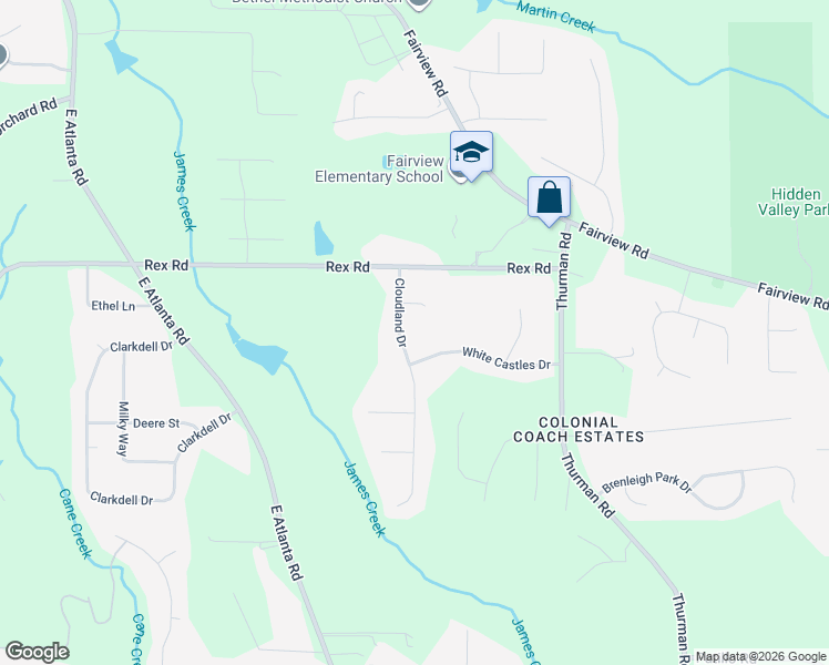 map of restaurants, bars, coffee shops, grocery stores, and more near 609 Cloudland Drive in Stockbridge