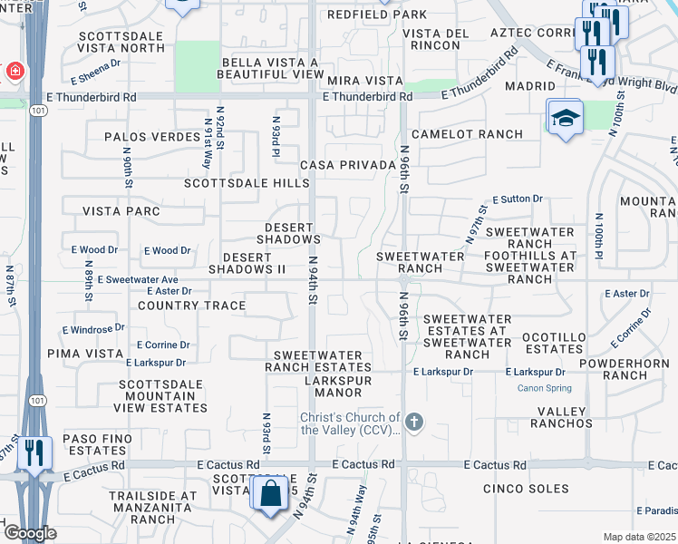map of restaurants, bars, coffee shops, grocery stores, and more near 9421 East Dreyfus Place in Scottsdale