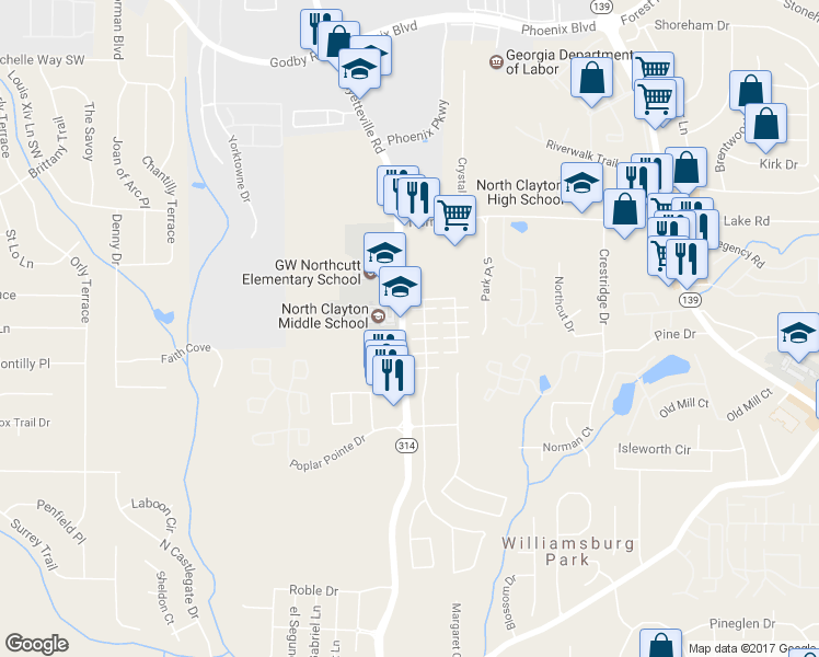 map of restaurants, bars, coffee shops, grocery stores, and more near 1630 Yukon Court in Atlanta