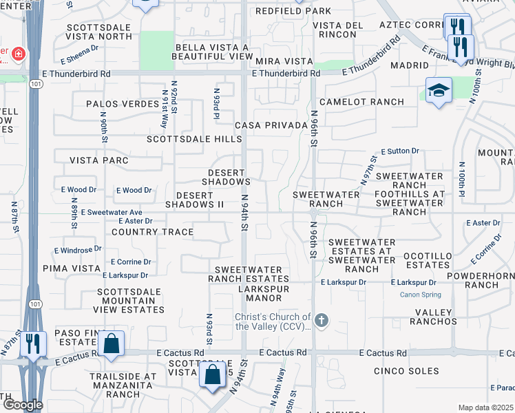 map of restaurants, bars, coffee shops, grocery stores, and more near 9421 East Dreyfus Place in Scottsdale