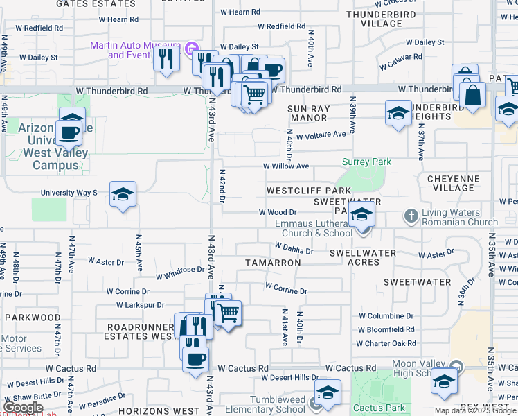 map of restaurants, bars, coffee shops, grocery stores, and more near 4108 W Wood Dr in Phoenix
