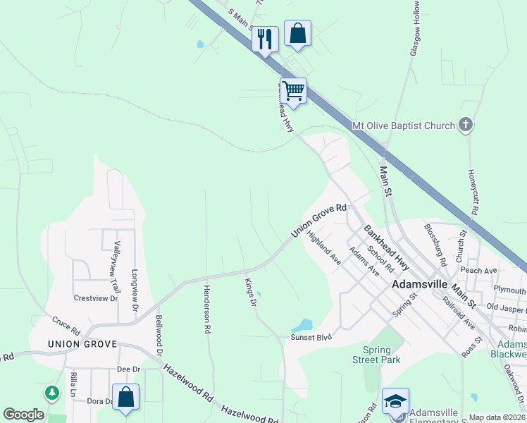 map of restaurants, bars, coffee shops, grocery stores, and more near 5421 Storey Dr in Adamsville