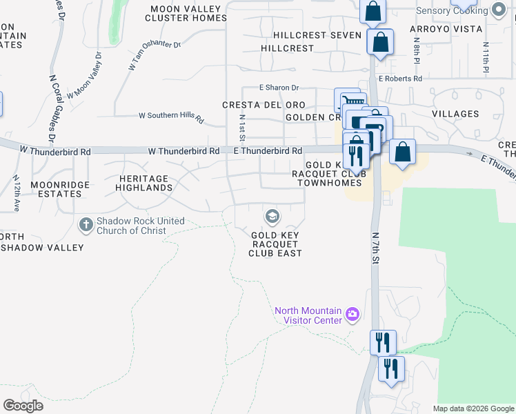 map of restaurants, bars, coffee shops, grocery stores, and more near 13016 North 1st Place in Phoenix