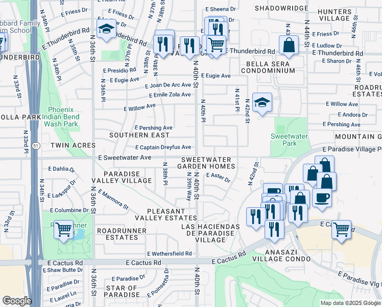 map of restaurants, bars, coffee shops, grocery stores, and more near in Phoenix