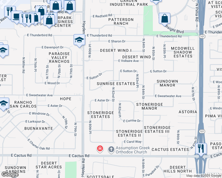 map of restaurants, bars, coffee shops, grocery stores, and more near 13034 North 82nd Street in Scottsdale