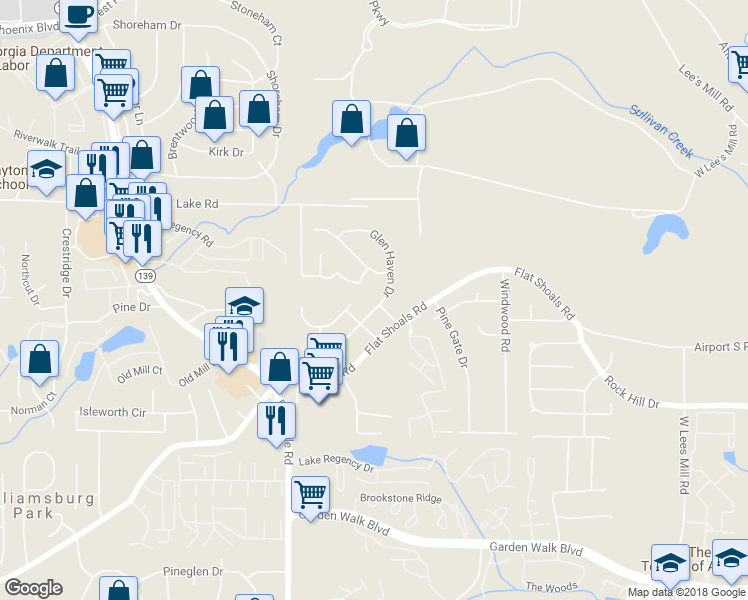 map of restaurants, bars, coffee shops, grocery stores, and more near 5533 Glen Haven Drive in Atlanta