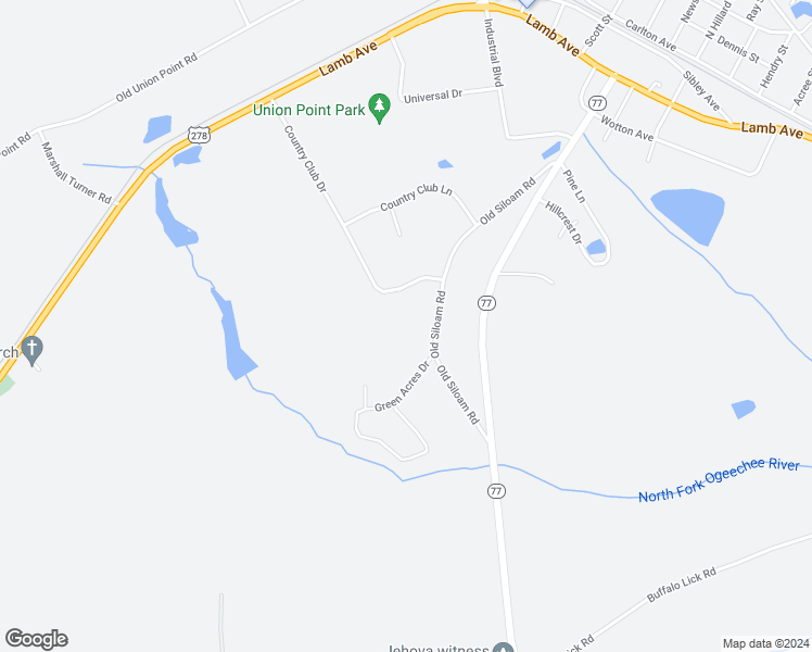 map of restaurants, bars, coffee shops, grocery stores, and more near 1241 Old Siloam Road in Union Point