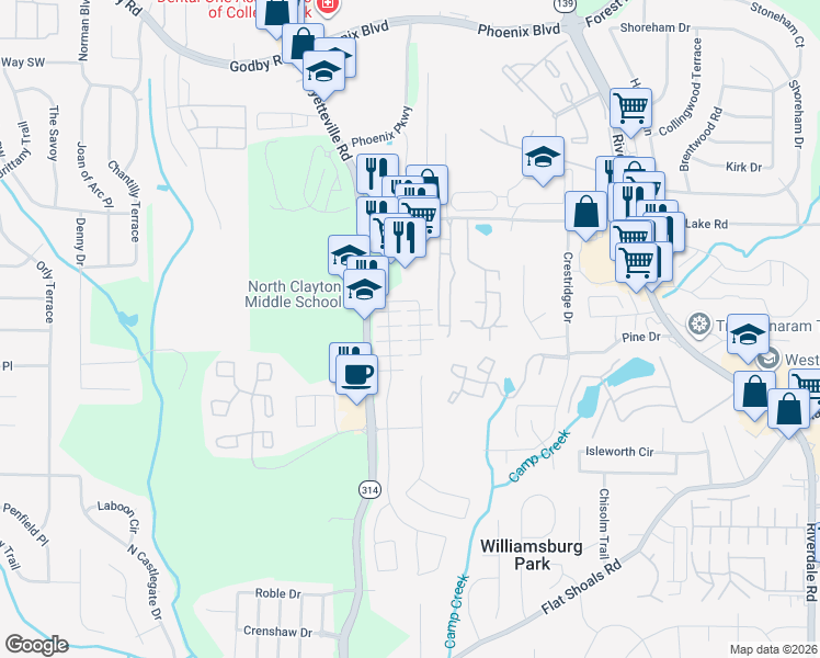 map of restaurants, bars, coffee shops, grocery stores, and more near 6002 Nile Court in Atlanta