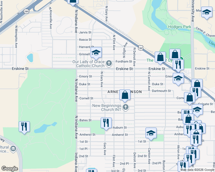 map of restaurants, bars, coffee shops, grocery stores, and more near 3109 Duke Street in Lubbock