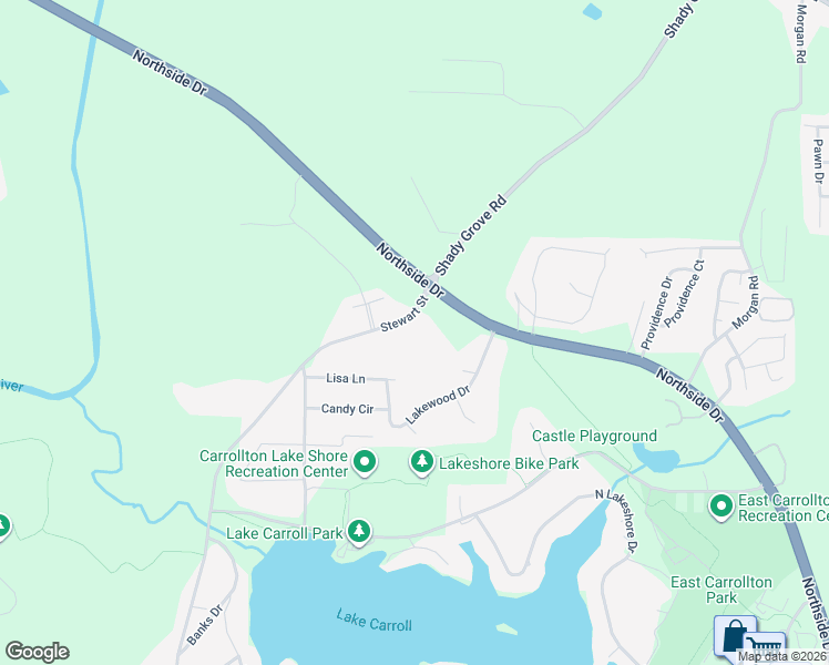 map of restaurants, bars, coffee shops, grocery stores, and more near 1365 Stewart Street in Carrollton
