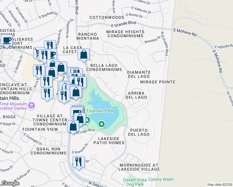 map of restaurants, bars, coffee shops, grocery stores, and more near 13525 North Fountainhead Drive in Fountain Hills