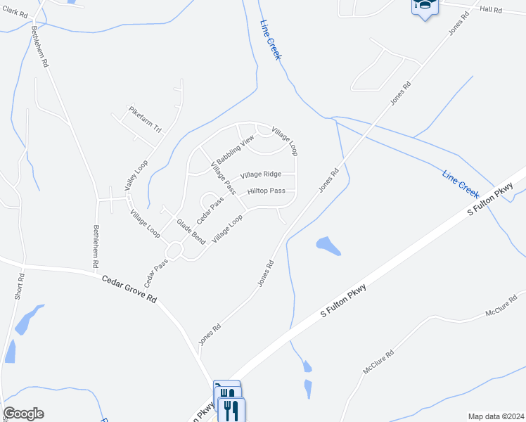 map of restaurants, bars, coffee shops, grocery stores, and more near 5753 Village Loop in Fairburn