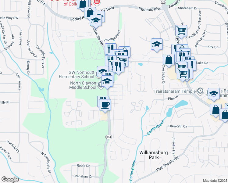 map of restaurants, bars, coffee shops, grocery stores, and more near 1605 Potomac Court in Atlanta